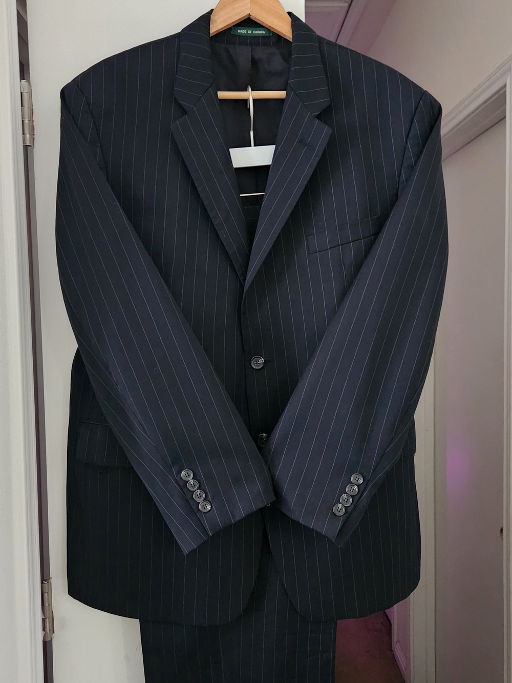 Vintage Lauren Ralph Lauren Wool Pinstripe Black 45R Suit Pleated W35" L29.5"